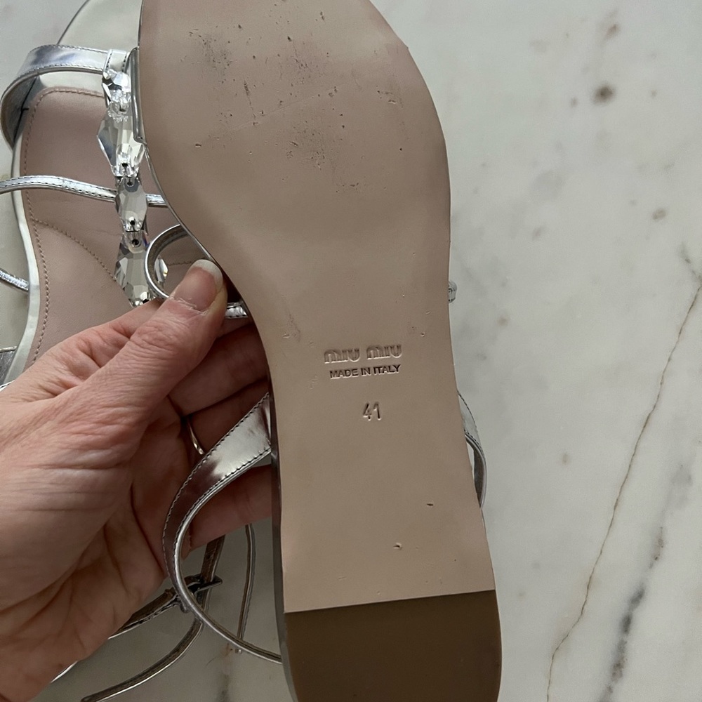 Miu Miu crystal silver flat sandals 41 New SOLD - Picture 3 of 7